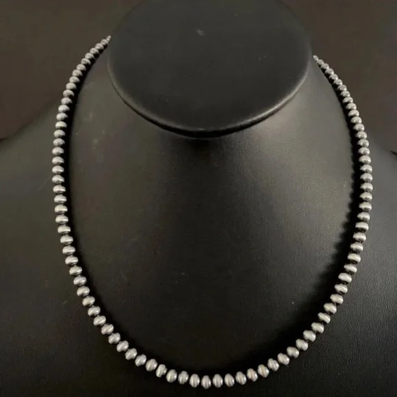 925 silver pearl necklace 5mm 5mm 34 Inch 925 Sterling Silver Oxidized Pearls Bead Necklace